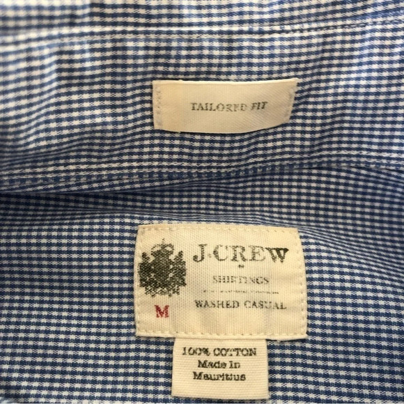 J Crew Mens Medium Tailored Fit Button Down Gingham Check Shirt Blue Casual - Picture 2 of 3